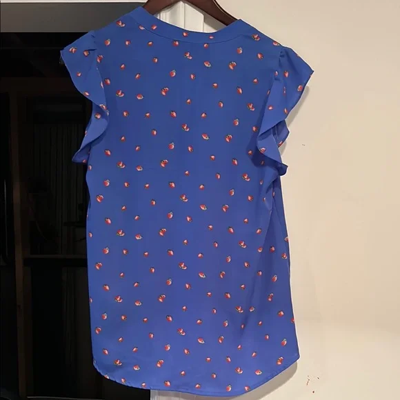 Chic Blue Flutter Sleeve Ruffled Blouse - Picture 5 of 5